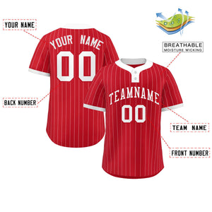 Custom Red White Stripe Fashion Authentic Two-Button Baseball Jersey