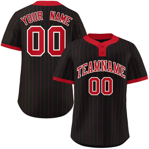 Custom Black Red Stripe Fashion Authentic Two-Button Baseball Jersey