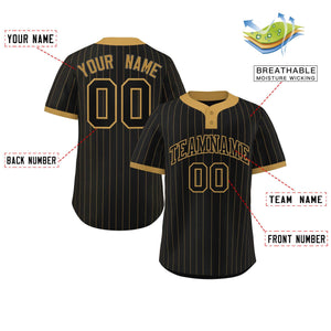 Custom Black Old Gold Stripe Fashion Authentic Two-Button Baseball Jersey