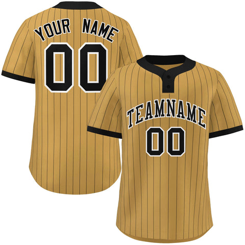 Custom Old Gold Black Stripe Fashion Authentic Two-Button Baseball Jersey