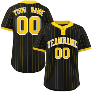 Custom Black Gold Stripe Fashion Authentic Two-Button Baseball Jersey