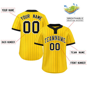 Custom Gold Black Stripe Fashion Authentic Two-Button Baseball Jersey