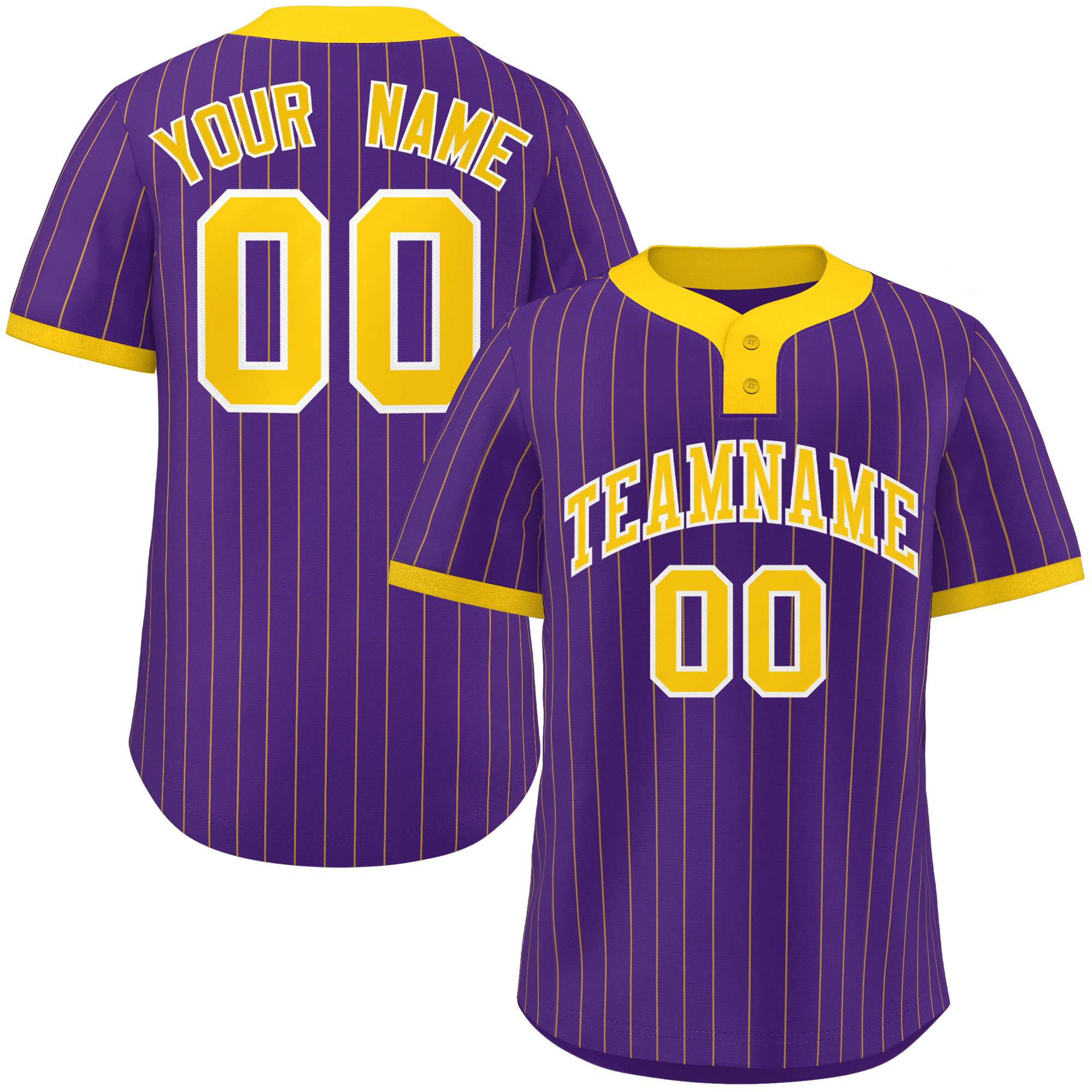 Custom Purple Gold Stripe Fashion Authentic Two-Button Baseball Jersey