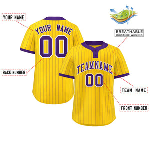 Custom Gold Purple Stripe Fashion Authentic Two-Button Baseball Jersey