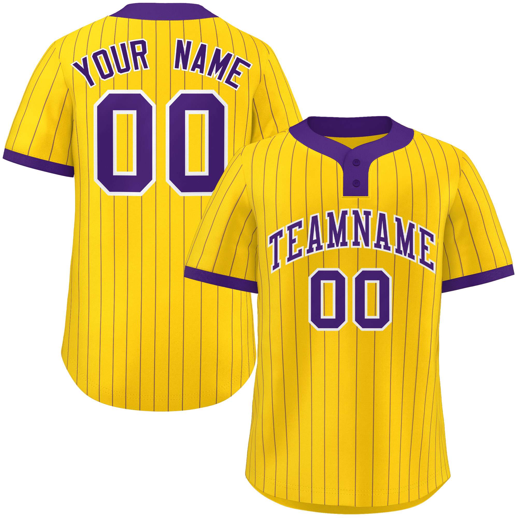 Custom Gold Purple Stripe Fashion Authentic Two-Button Baseball Jersey