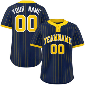 Custom Navy Gold Stripe Fashion Authentic Two-Button Baseball Jersey