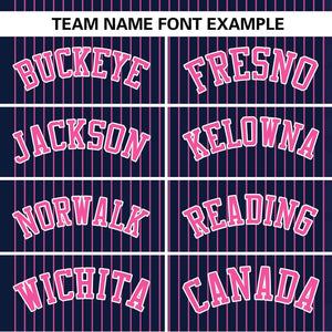 Custom Navy Pink Stripe Fashion Authentic Two-Button Baseball Jersey