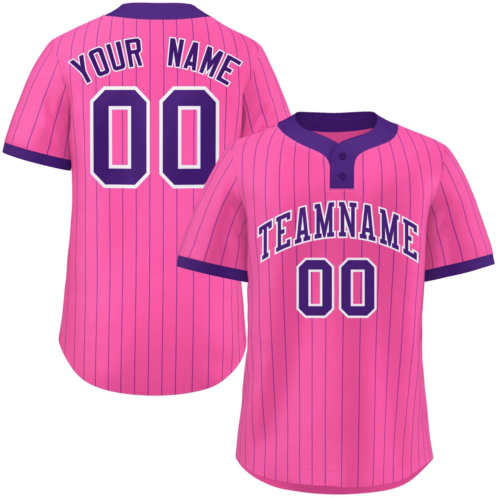 Custom Pink Purple Stripe Fashion Authentic Two-Button Baseball Jersey