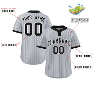 Custom Gray Black Stripe Fashion Authentic Two-Button Baseball Jersey