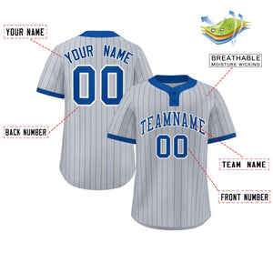 Custom Gray Royal Stripe Fashion Authentic Two-Button Baseball Jersey