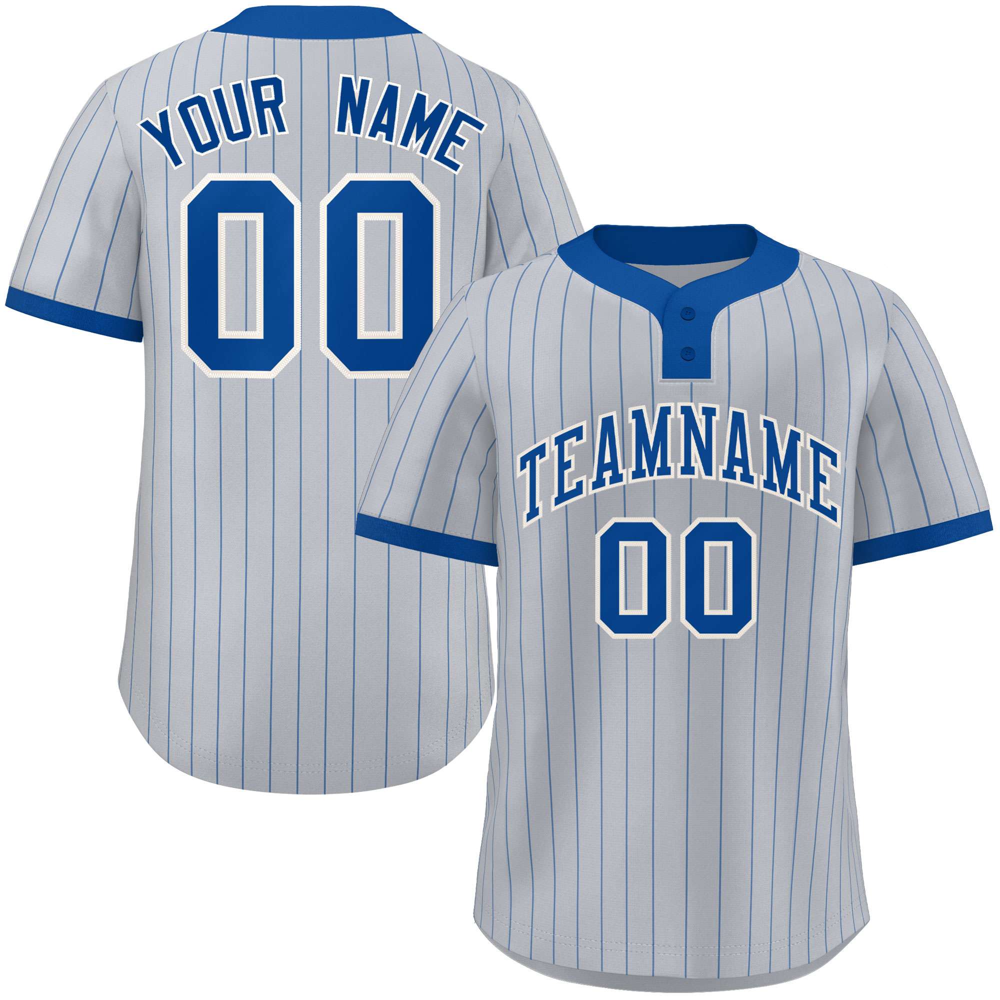 Custom Gray Royal Stripe Fashion Authentic Two-Button Baseball Jersey