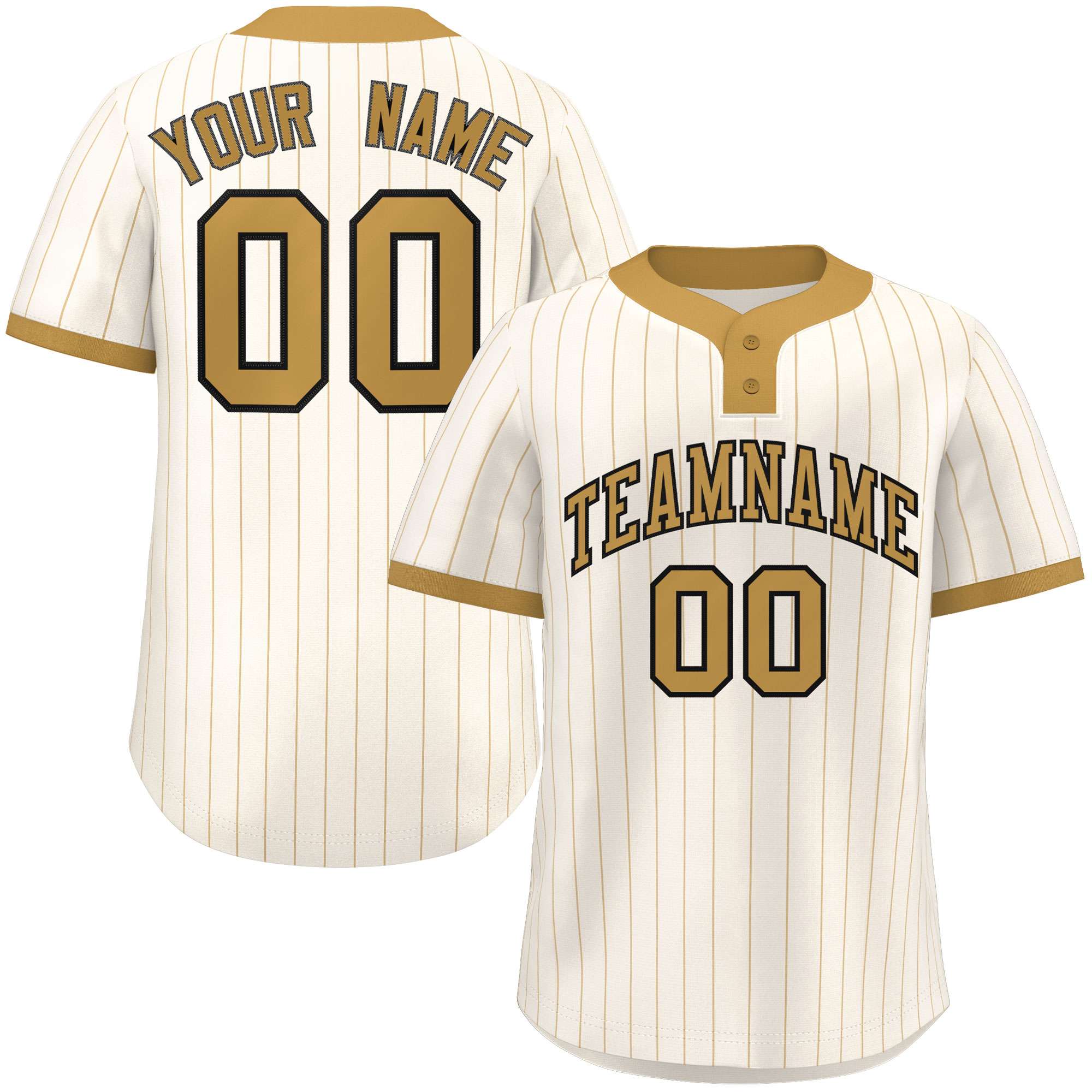 Custom Cream Old Gold Stripe Fashion Authentic Two-Button Baseball Jersey