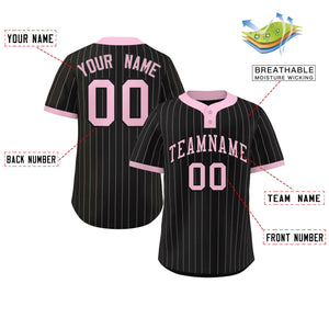 Custom Black Light Pink Stripe Fashion Authentic Two-Button Baseball Jersey