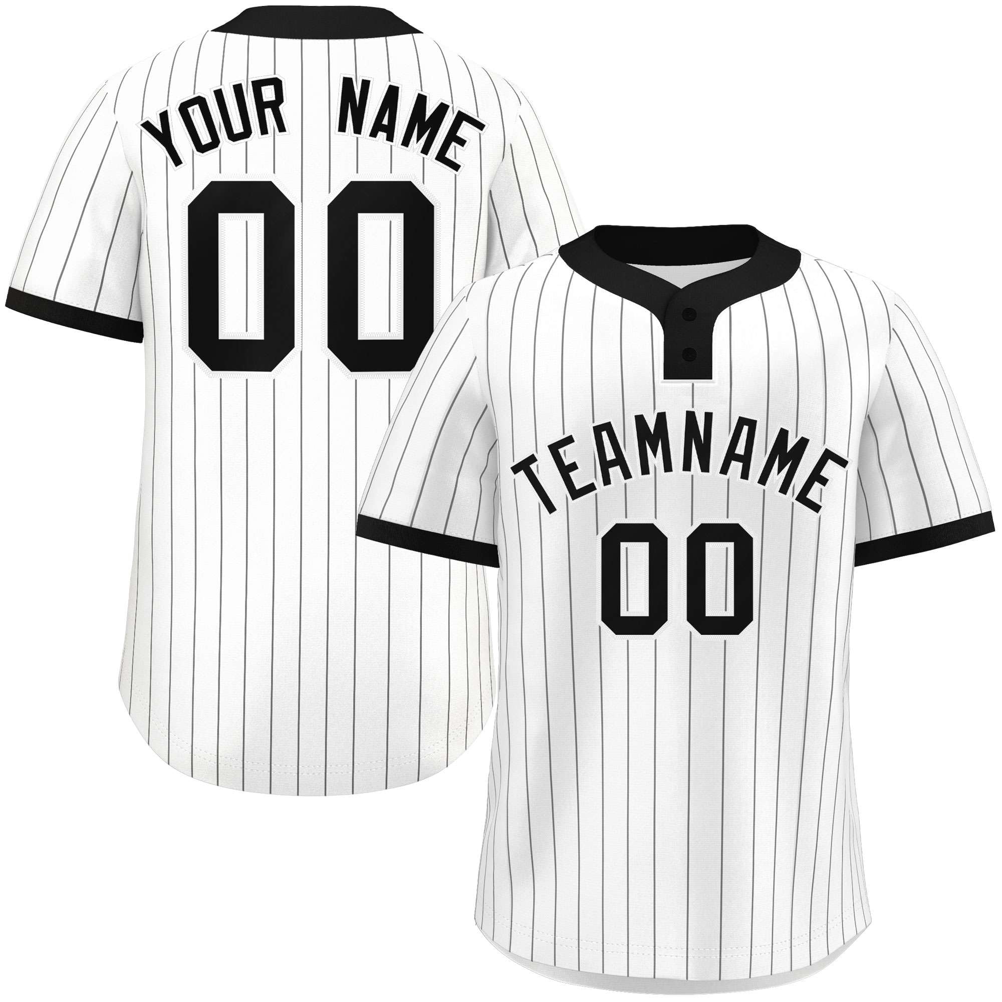 Custom White Black Stripe Fashion Authentic Two-Button Baseball Jersey