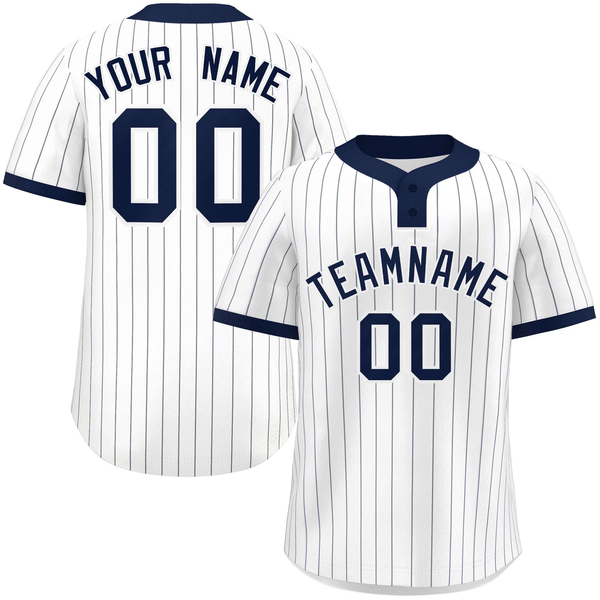 Custom White Navy Stripe Fashion Authentic Two-Button Baseball Jersey