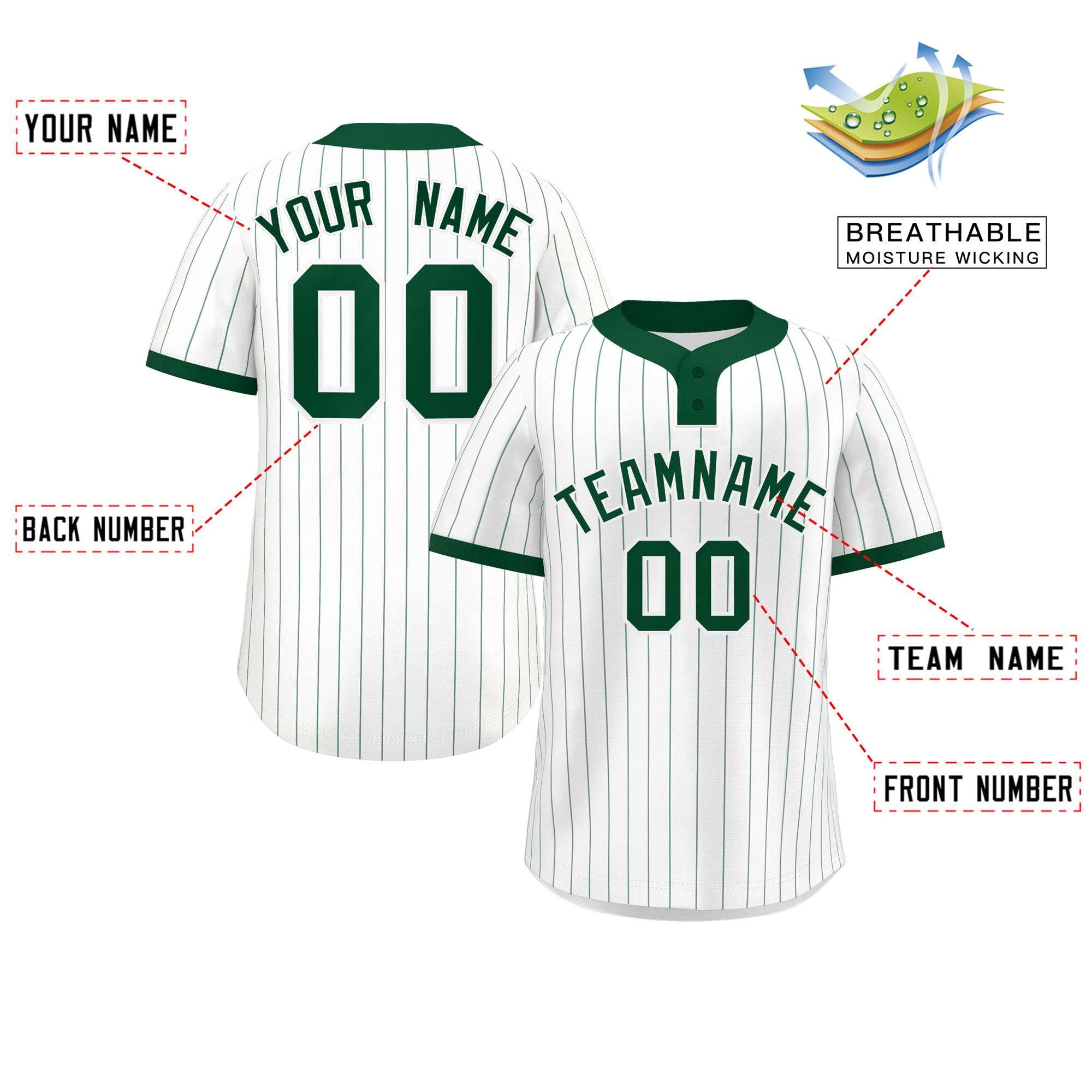 Custom White Green Stripe Fashion Authentic Two-Button Baseball Jersey