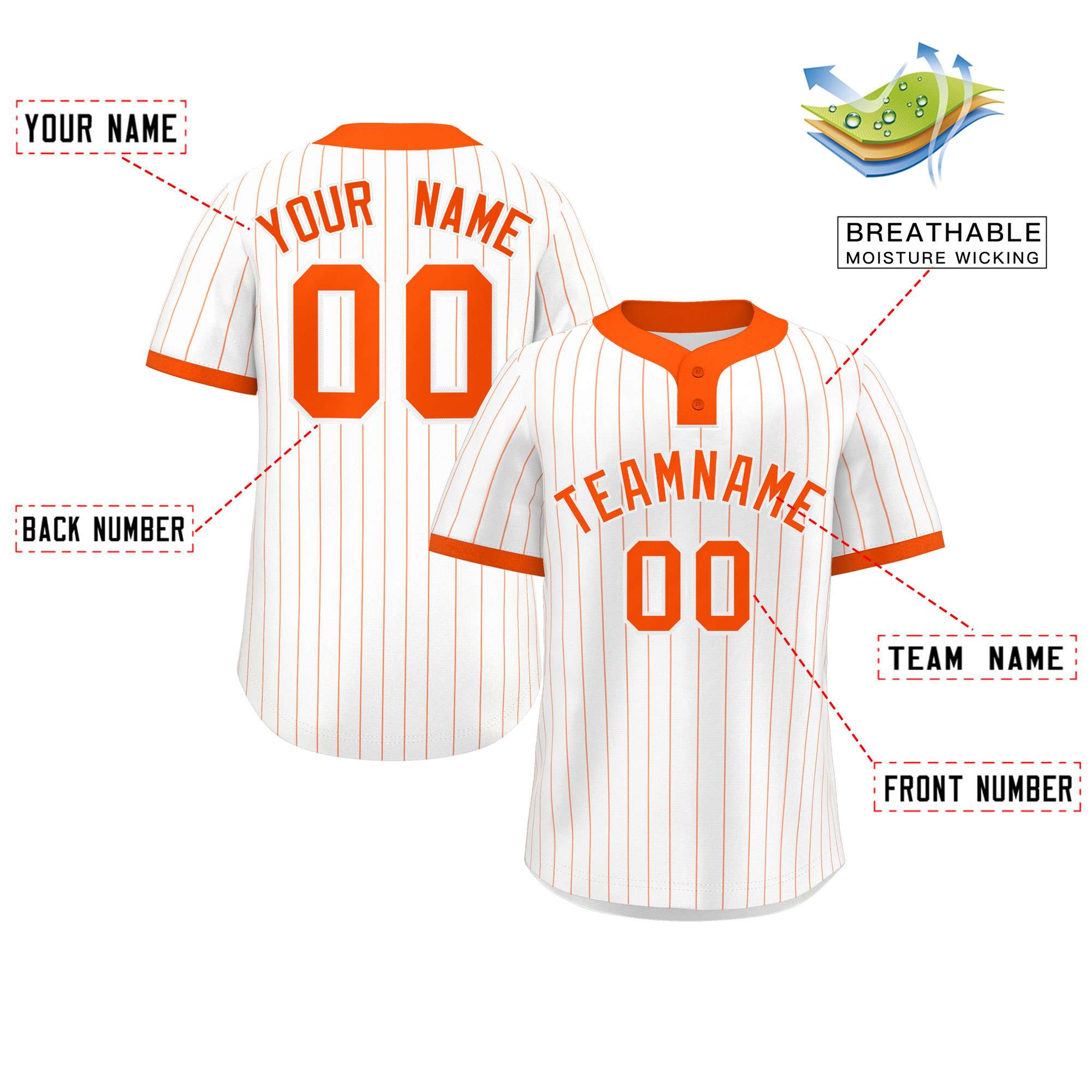 Custom White Orange Stripe Fashion Authentic Two-Button Baseball Jersey