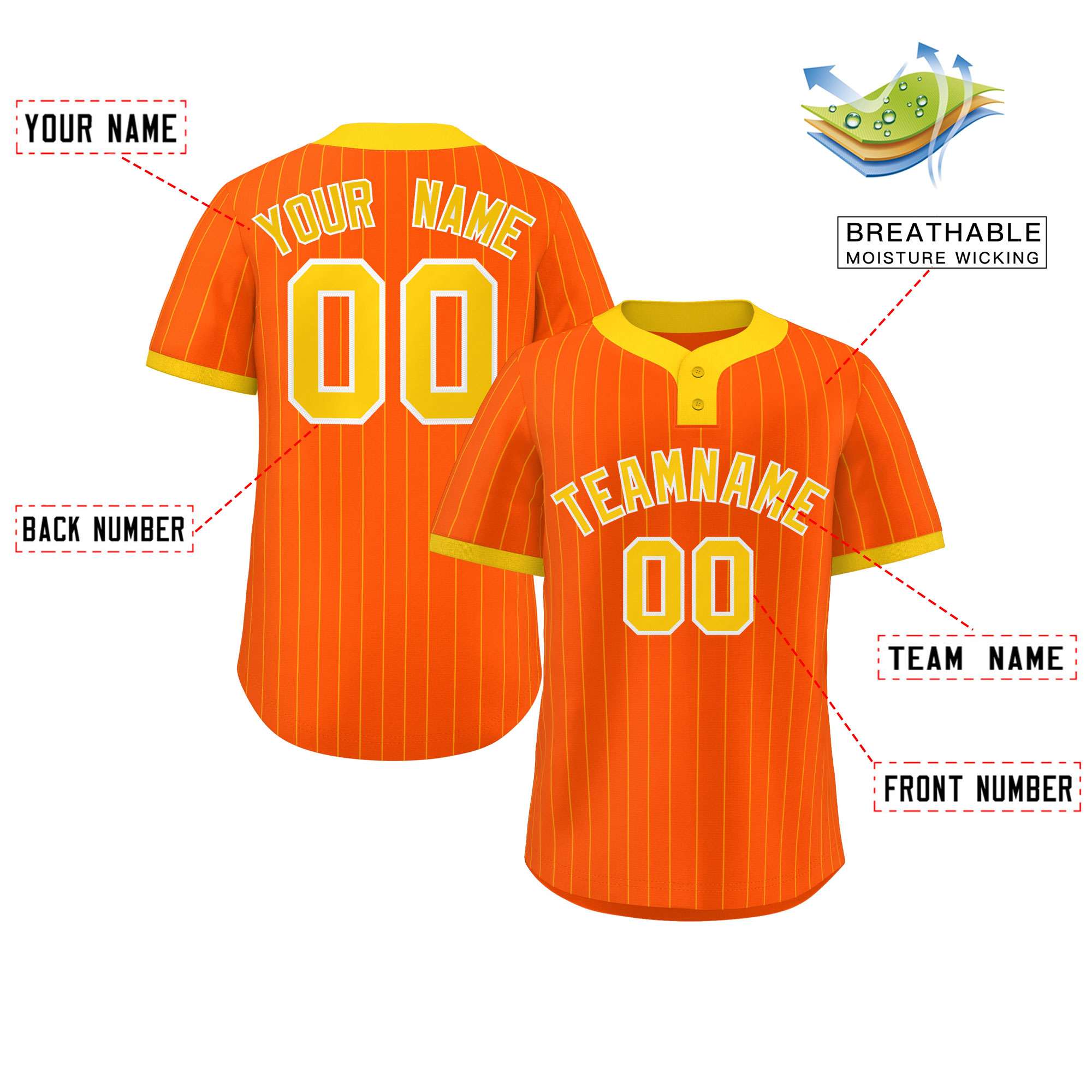 Custom Orange Gold Stripe Fashion Authentic Two-Button Baseball Jersey