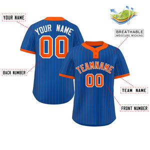 Custom Royal Orange Stripe Fashion Authentic Two-Button Baseball Jersey