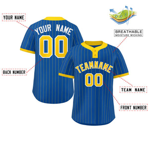 Custom Royal Gold Stripe Fashion Authentic Two-Button Baseball Jersey