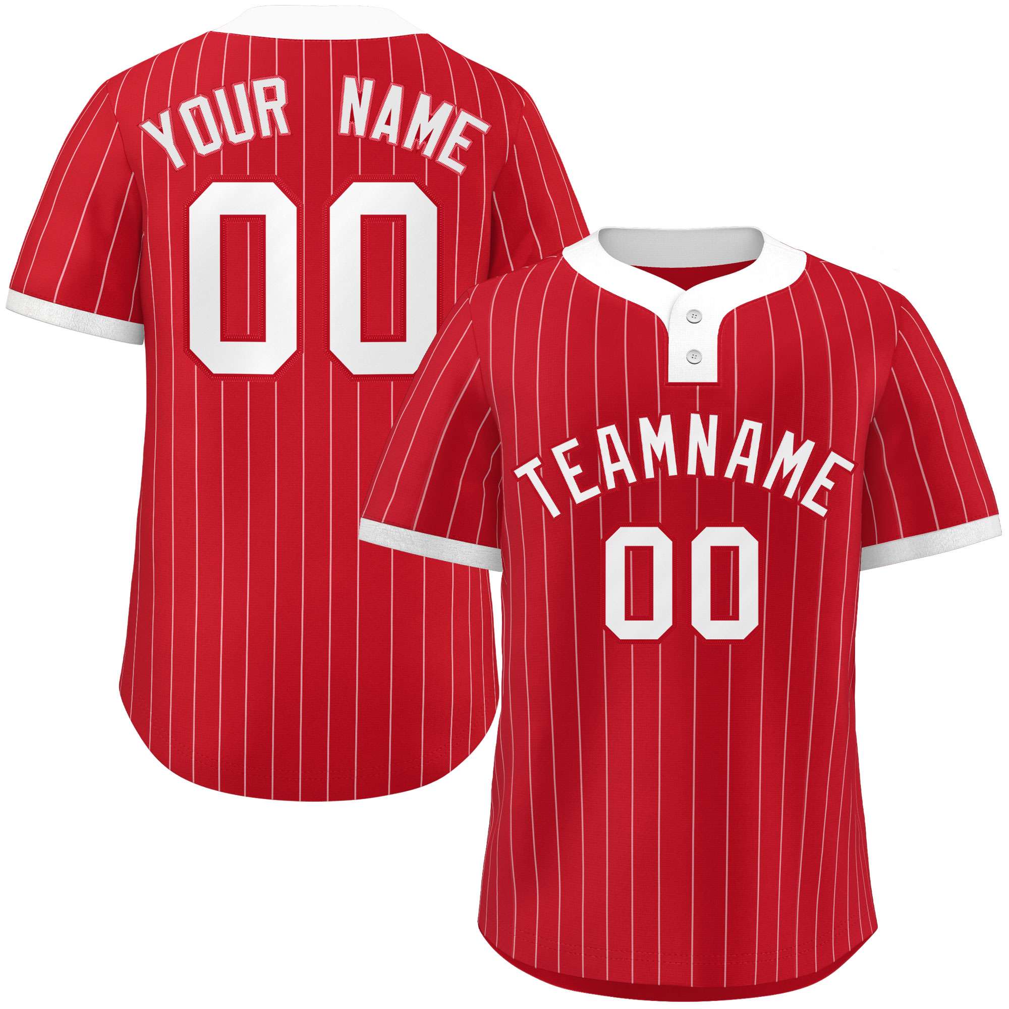 Custom Red White Stripe Fashion Authentic Two-Button Baseball Jersey