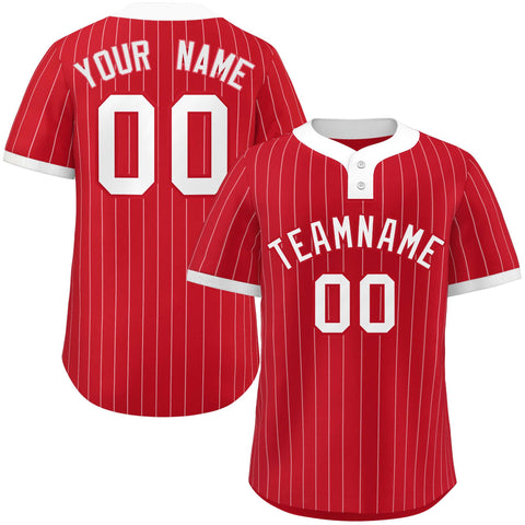 Custom Red White Stripe Fashion Authentic Two-Button Baseball Jersey