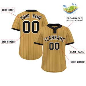 Custom Old Gold Black Stripe Fashion Authentic Two-Button Baseball Jersey