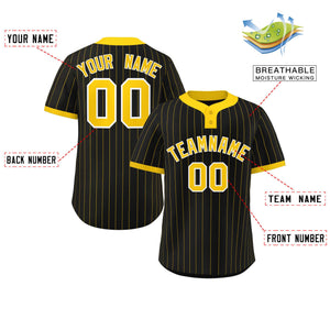 Custom Black Gold Stripe Fashion Authentic Two-Button Baseball Jersey