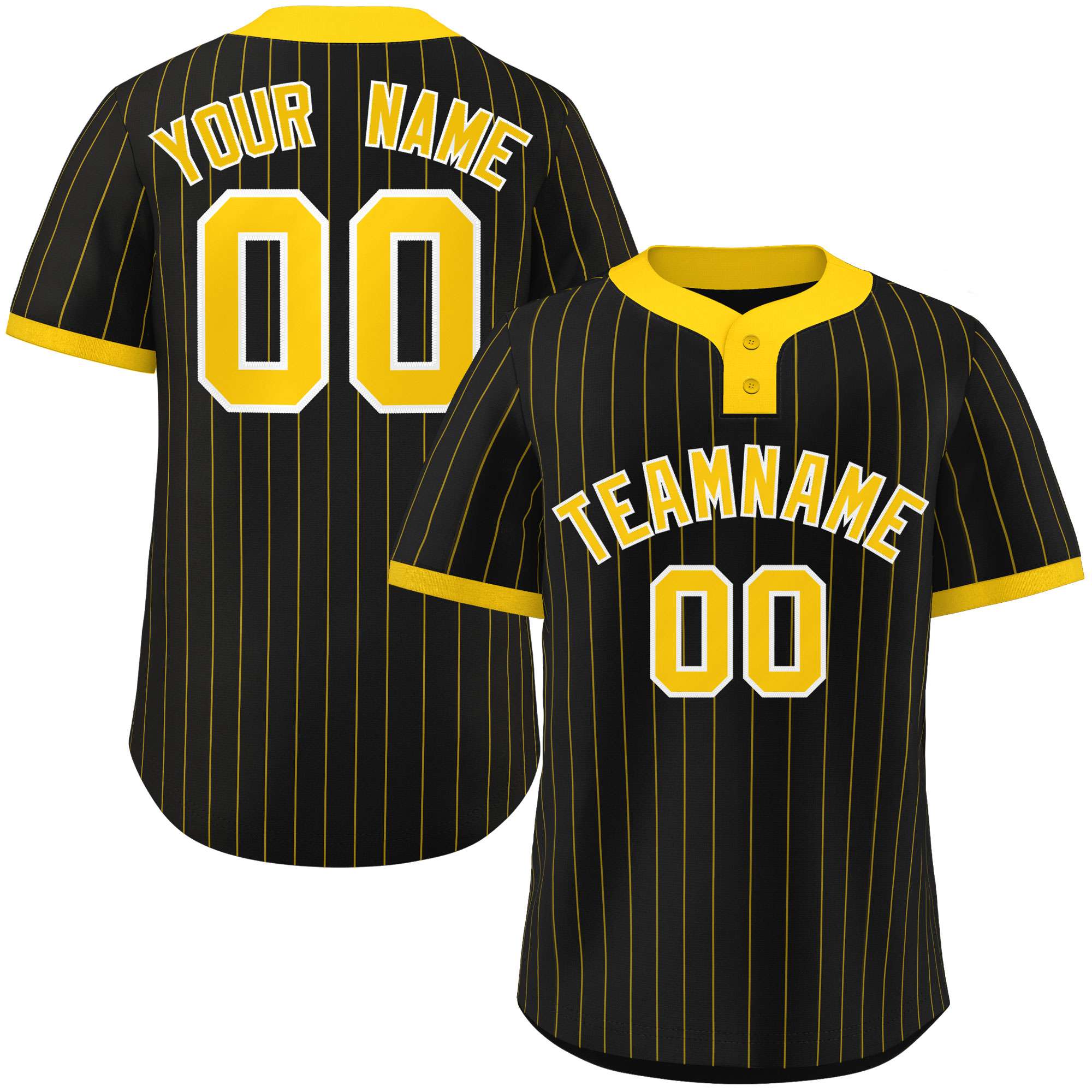 Custom Black Gold Stripe Fashion Authentic Two-Button Baseball Jersey