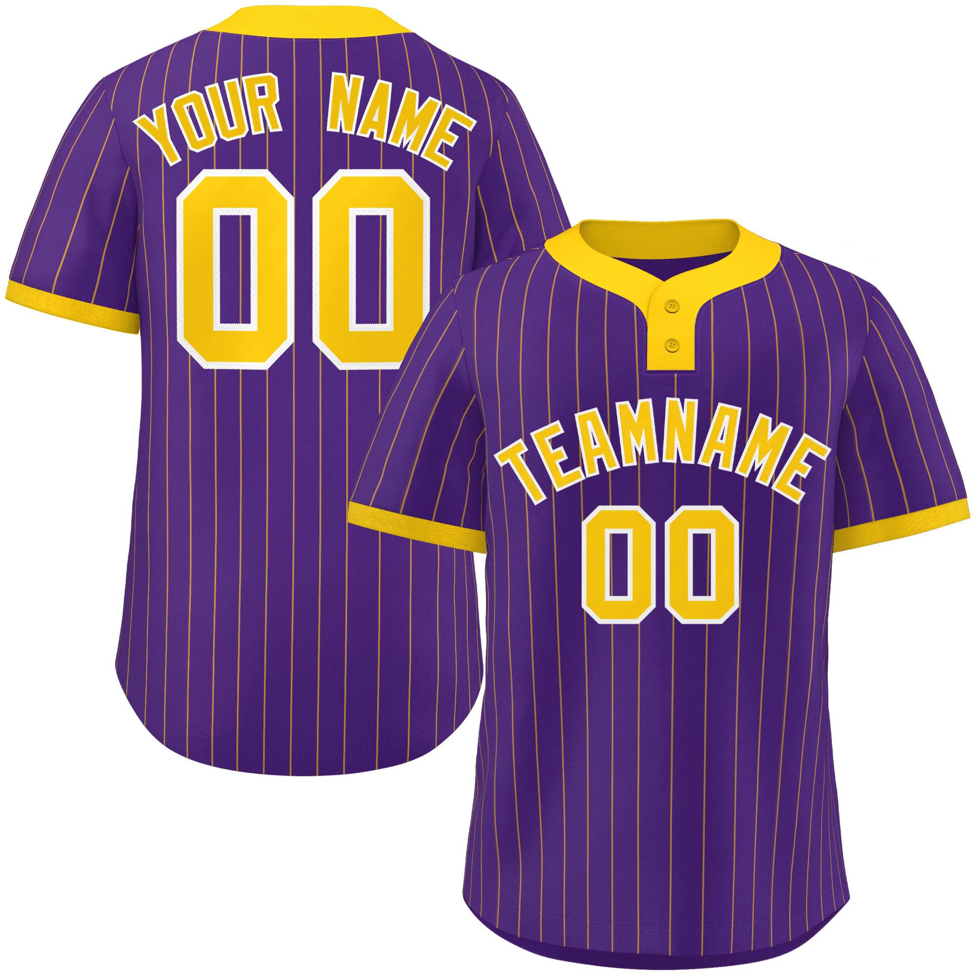 Custom Purple Gold Stripe Fashion Authentic Two-Button Baseball Jersey