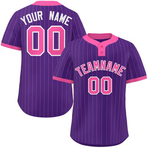 Custom Purple Pink Stripe Fashion Authentic Two-Button Baseball Jersey