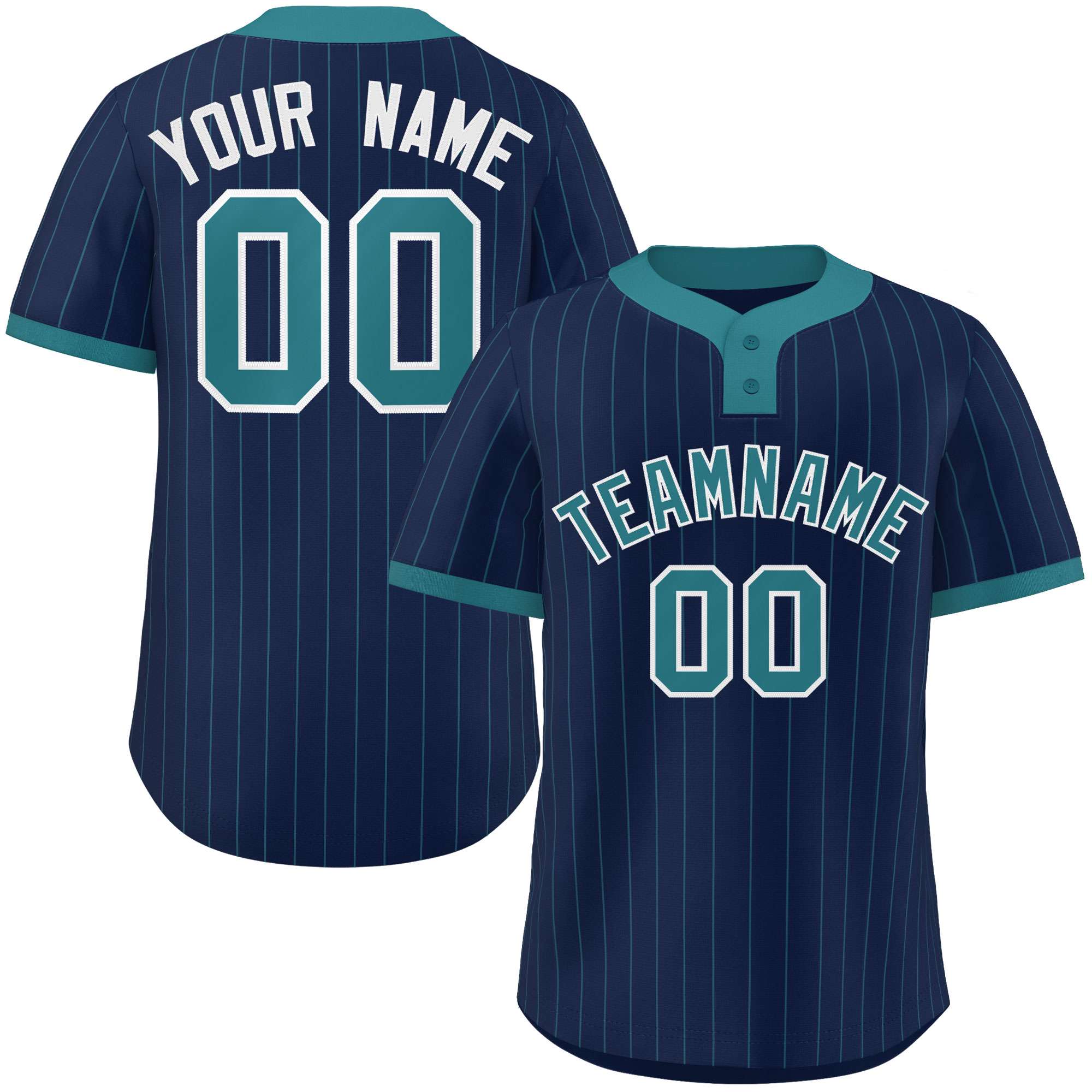 Custom Navy Aqua Stripe Fashion Authentic Two-Button Baseball Jersey