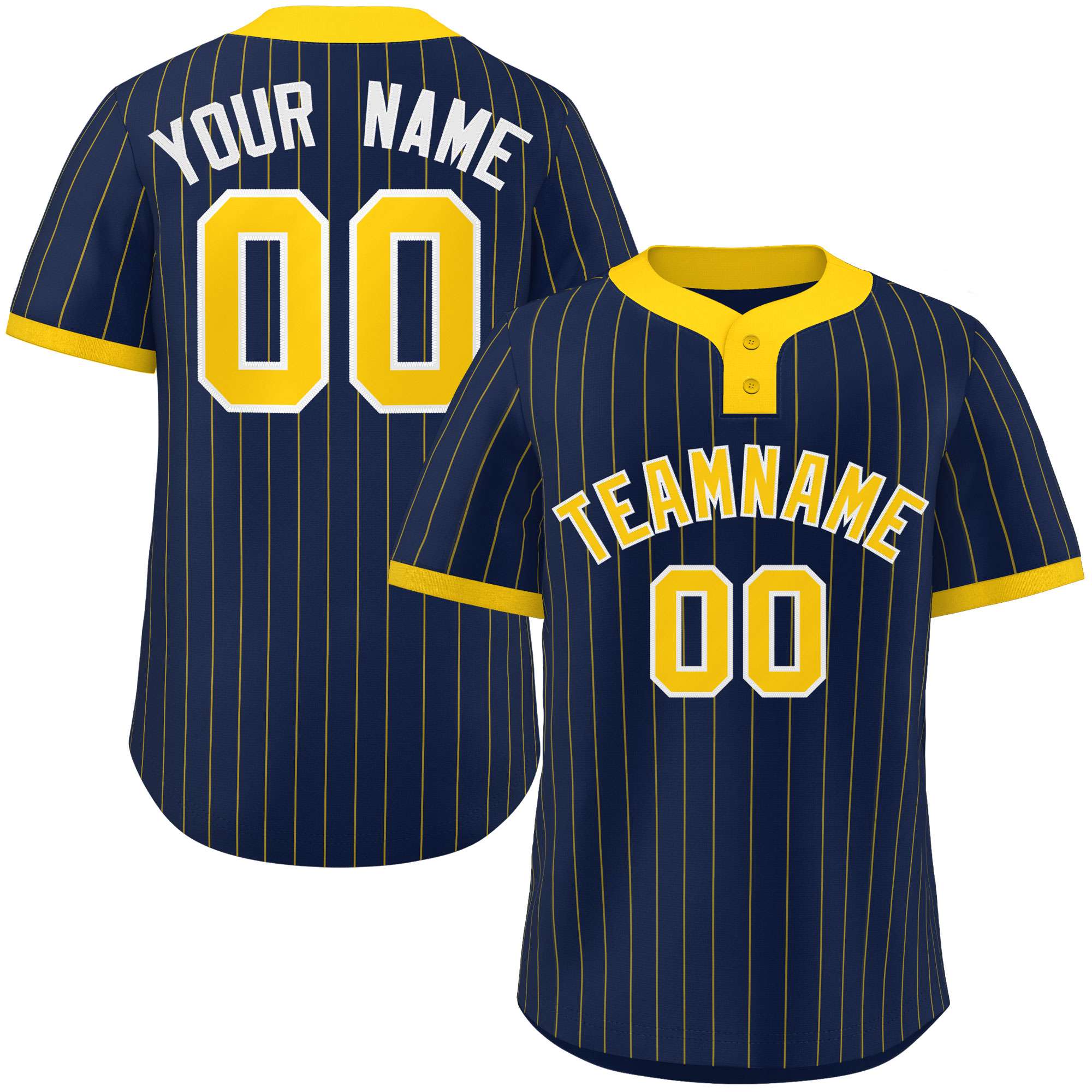 Custom Navy Gold Stripe Fashion Authentic Two-Button Baseball Jersey