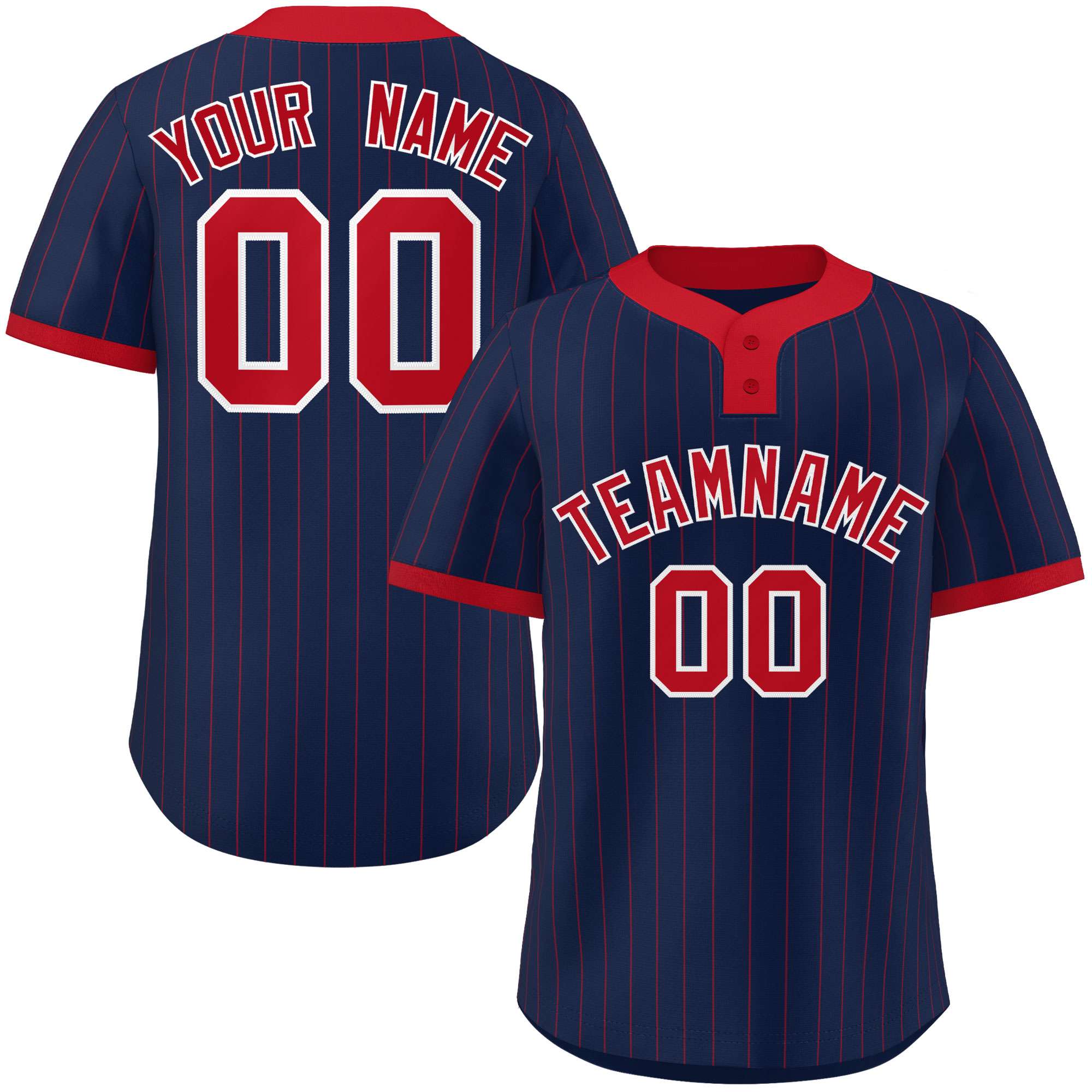 Custom Navy Red Stripe Fashion Authentic Two-Button Baseball Jersey