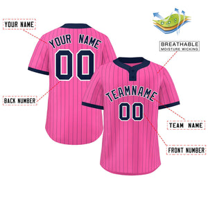 Custom Pink Navy Stripe Fashion Authentic Two-Button Baseball Jersey