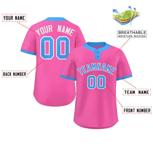 Custom Pink Powder Blue Stripe Fashion Authentic Two-Button Baseball Jersey