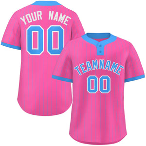 Custom Pink Powder Blue Stripe Fashion Authentic Two-Button Baseball Jersey