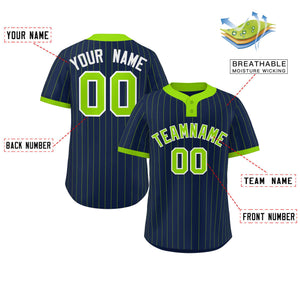 Custom Navy Neon Green Stripe Fashion Authentic Two-Button Baseball Jersey