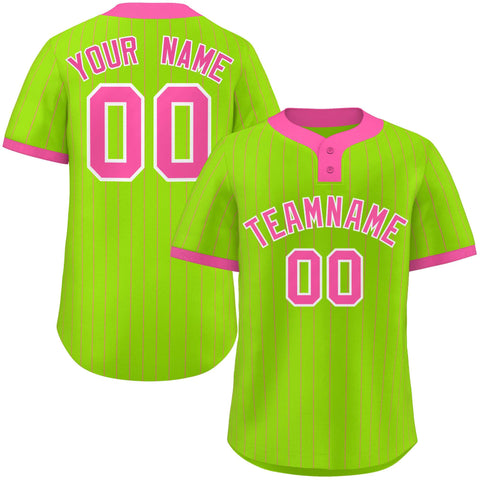 Custom Neon Green Pink Stripe Fashion Authentic Two-Button Baseball Jersey