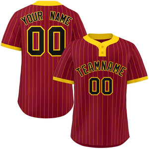 Custom Crimson Gold Stripe Fashion Authentic Two-Button Baseball Jersey