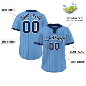 Custom Light Blue Navy Stripe Fashion Authentic Two-Button Baseball Jersey