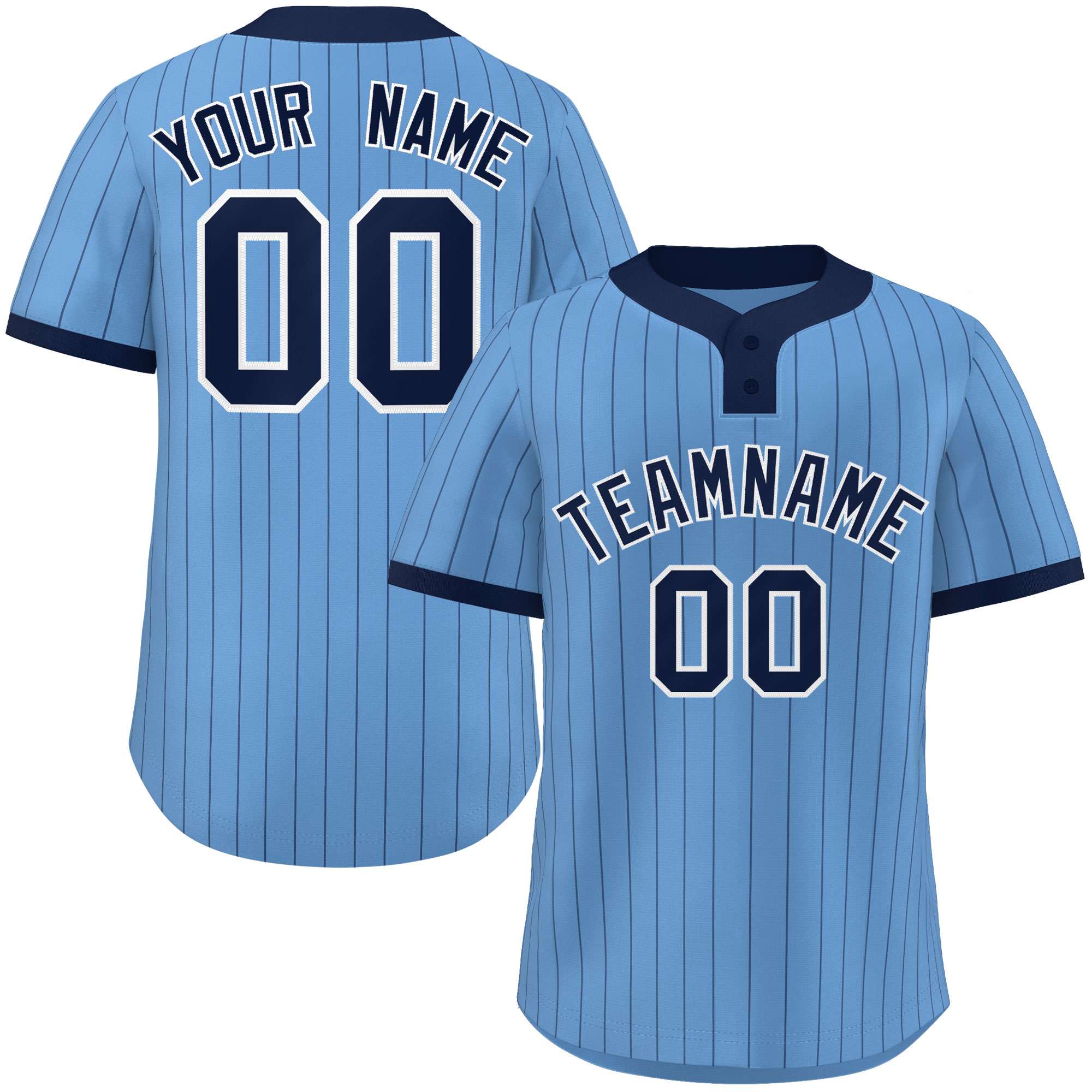 Custom Light Blue Navy Stripe Fashion Authentic Two-Button Baseball Jersey