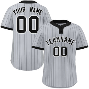 Custom Gray Black Stripe Fashion Authentic Two-Button Baseball Jersey