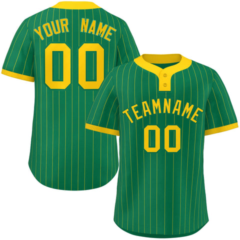 Custom Kelly Green Gold Stripe Fashion Authentic Two-Button Baseball Jersey