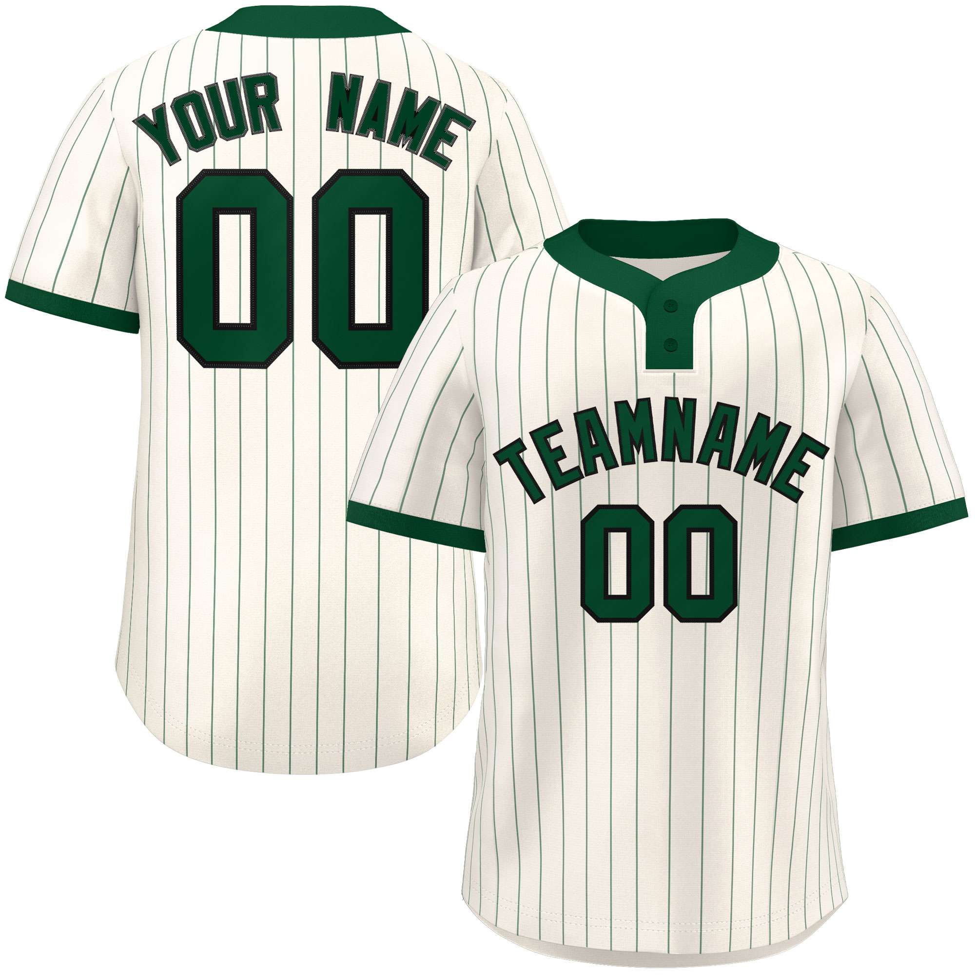 Custom Cream Green Stripe Fashion Authentic Two-Button Baseball Jersey