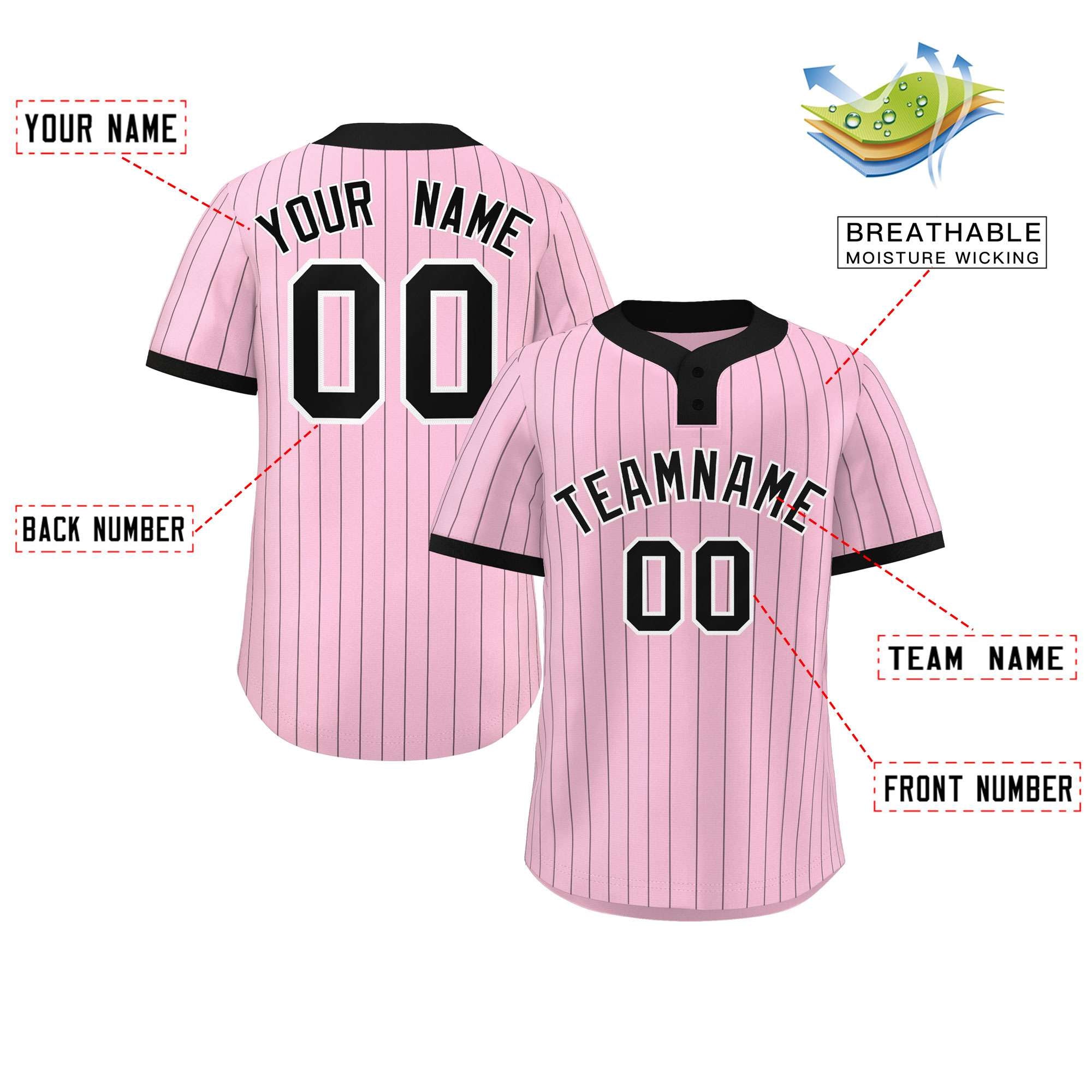 Custom Light Pink Black Stripe Fashion Authentic Two-Button Baseball Jersey