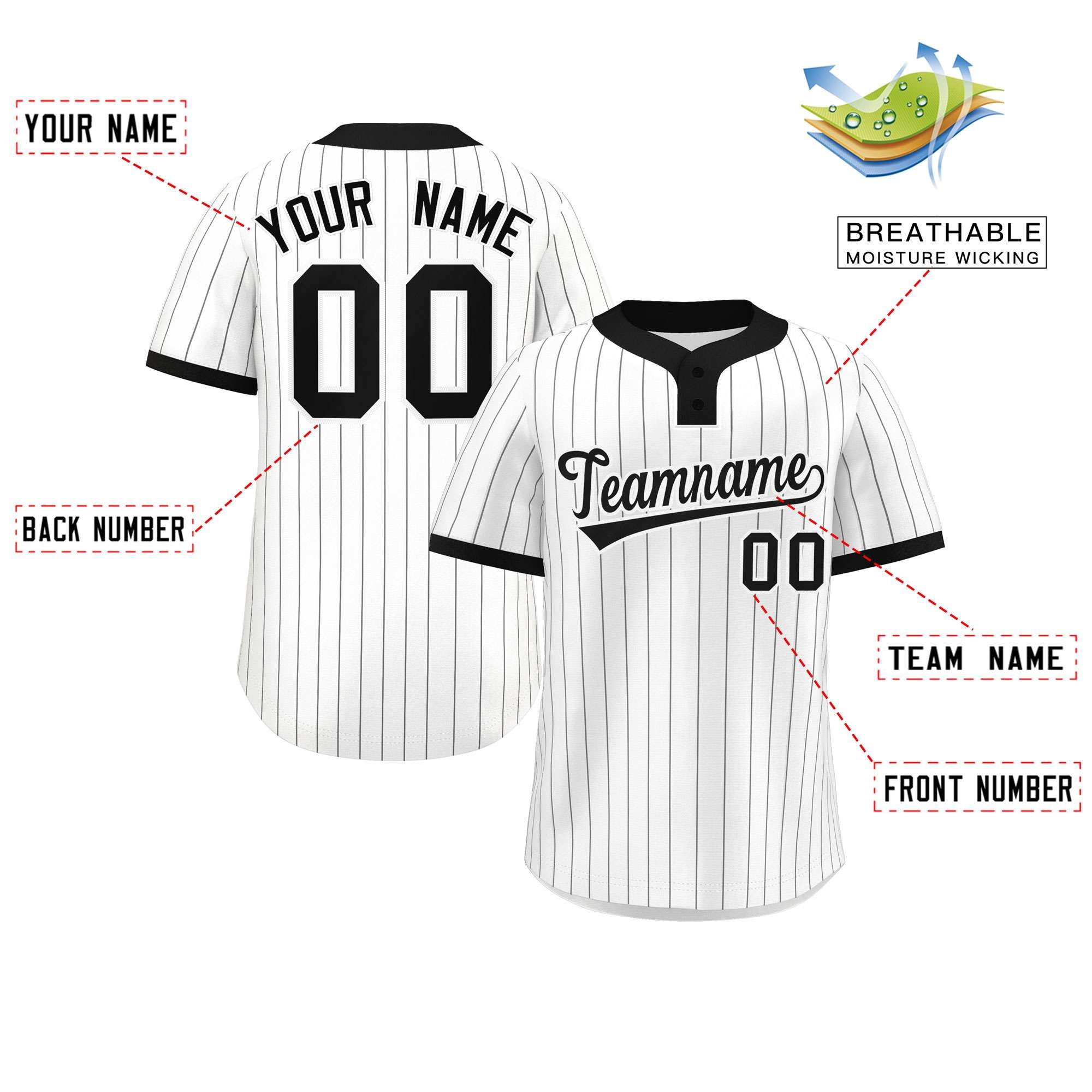 Custom White Black Stripe Fashion Authentic Two-Button Baseball Jersey