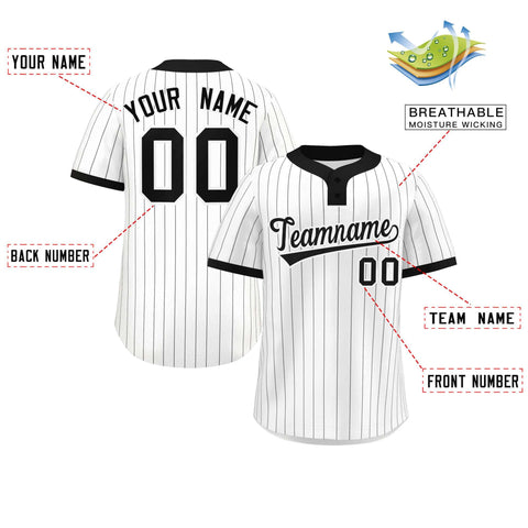 Custom White Black Stripe Fashion Authentic Two-Button Baseball Jersey