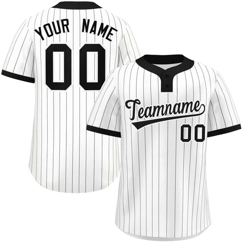 Custom White Black Stripe Fashion Authentic Two-Button Baseball Jersey