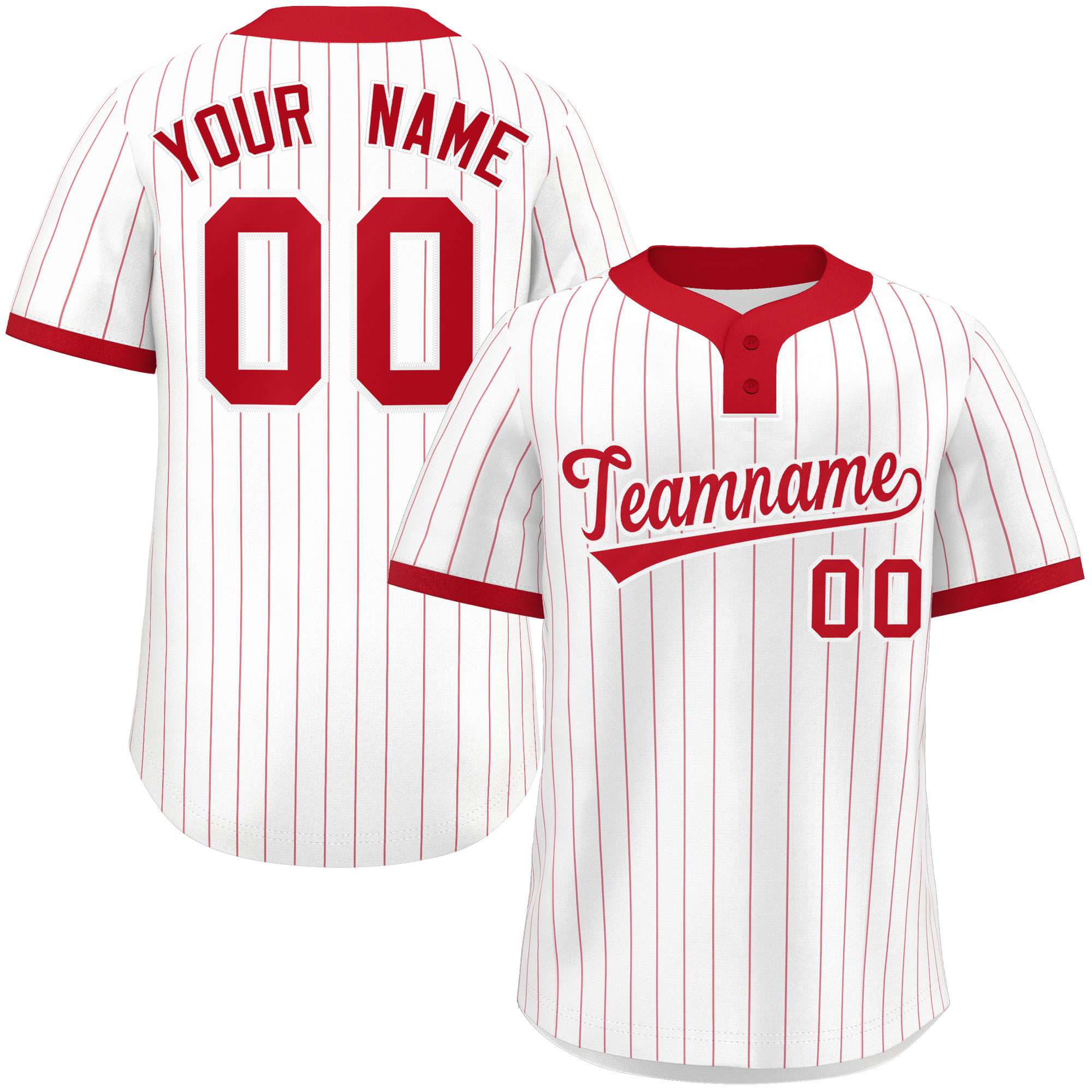 Custom White Red Stripe Fashion Authentic Two-Button Baseball Jersey